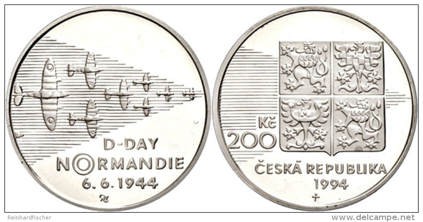 200 Korun, 1994, D-Day, Glatter Rand, Auflage 4.085 Stück, KM 12, PP  PP200 Korun, 1994, D-Day, Smooth... - Tchéquie