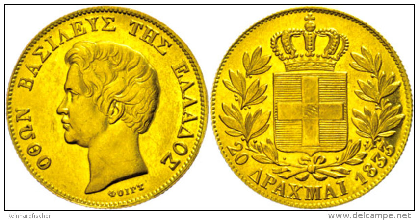 20 Drachmen, Gold, 1833, Otto I., Fb. 10, Kl. Kratzer, Vz-st.  Vz-st20 Drachma, Gold, 1833, Otto I., Fb. 10,... - Grèce