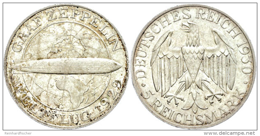 5 Reichsmark, 1930, G, Zeppelin, Min. Rf, Vz-st., Katalog: J. 343 Vz-st5 Reichmark, 1930, G, Zeppelin, Minimal... - Autres & Non Classés