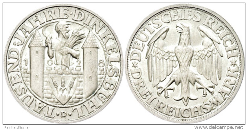 3 Reichsmark, 1928, Dinkelsbühl, Kl. Kratzer, Vz-st., Katalog: J. 334 Vz-st3 Reichmark, 1928,... - Autres & Non Classés