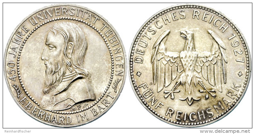 5 Reichsmark, 1927, Universität Tübingen, Berieben, Min. Schrötlingsriss Geglättet, Winz. Rf,... - Autres & Non Classés