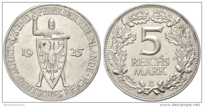 5 Reichsmark, 1925, E, Rheinlande, Kl. Rf., F. Vz., Katalog: J. 322 5 Reichmark, 1925, E, Rhine Countries,... - Autres & Non Classés