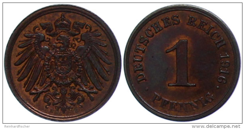 1 Pfennig,1916, Großer Adler, E, F. St., Katalog: J. 10 1 Penny, 1916, Large Eagle, E, F. St., Catalogue:... - Autres & Non Classés