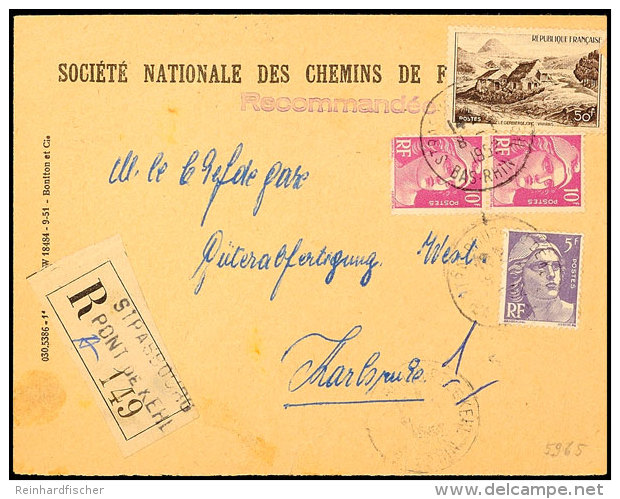 1952, R-Brief Der Eisenbahnverwaltung "Gare Du Kehl" Mit Frz. Frankatur Und Stempel "STRASBOURG PONT DE KEHL 8.1.... - Autres & Non Classés