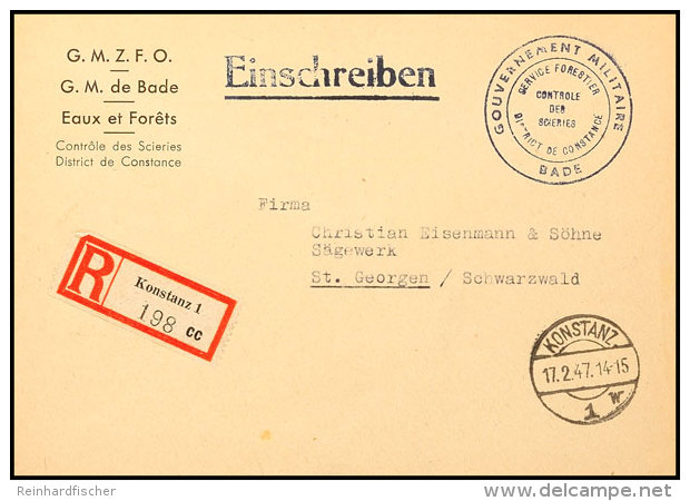 1947, R-Vordruckbrief "G.M.Z.O." Aus "KONSTANZ 17.2. Mit Briefstempel "....SERVICE FORESTIER/CONTROLE DE... - Autres & Non Classés