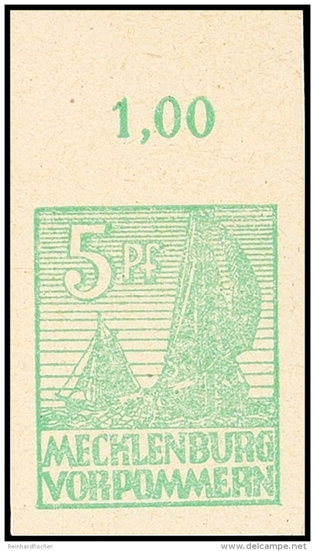 5 Pf. Mittelgrün, Mit Oberrand, Tadellos Postfrisch, Gepr. Kramp BPP, Mi. 240,-, Katalog: 32xb **5 Pf.... - Autres & Non Classés