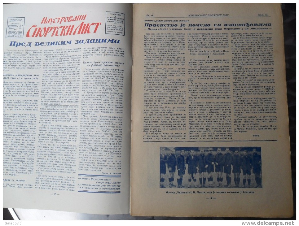 ILUSTROVANI SPORTSKI LIST, NOVI SAD  BR.4, 1932  KRALJEVINA JUGOSLAVIJA, NOGOMET, FOOTBALL - Boeken