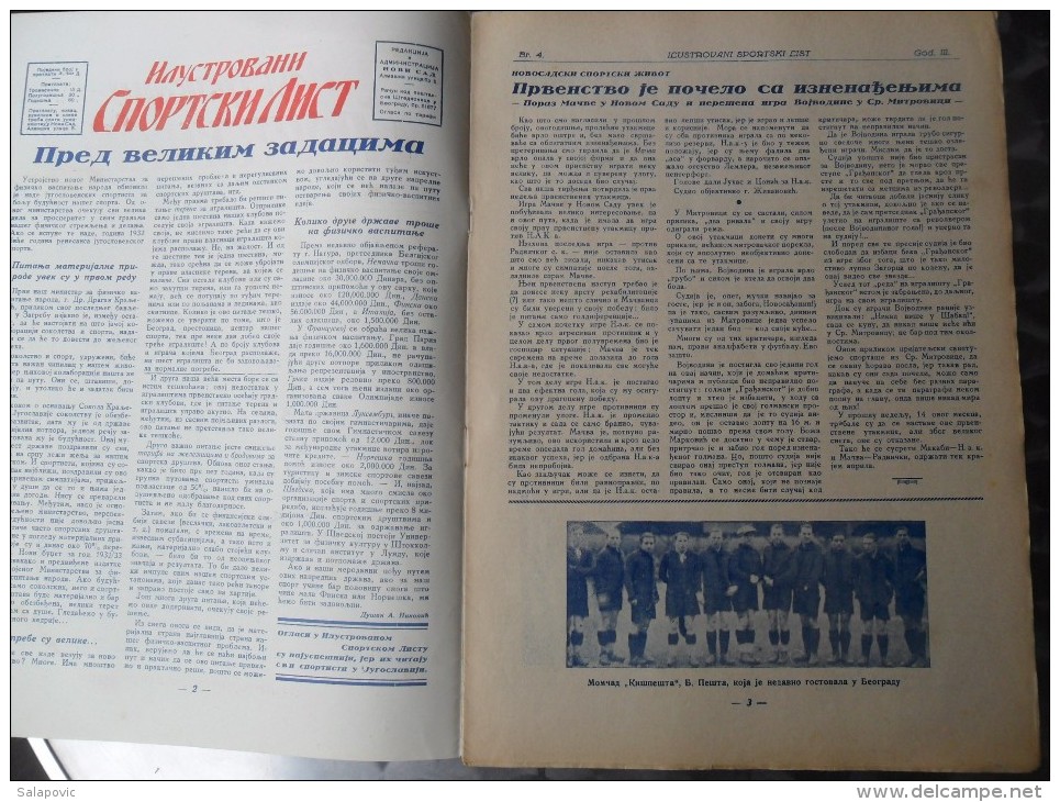 ILUSTROVANI SPORTSKI LIST, NOVI SAD  BR.4, 1932  KRALJEVINA JUGOSLAVIJA, NOGOMET, FOOTBALL - Libri