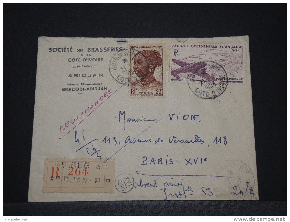 COTE D´IVOIRE AOF - Env Recommandée D´Abidjan Pour Paris - Avril 1954 - P17840 - Briefe U. Dokumente