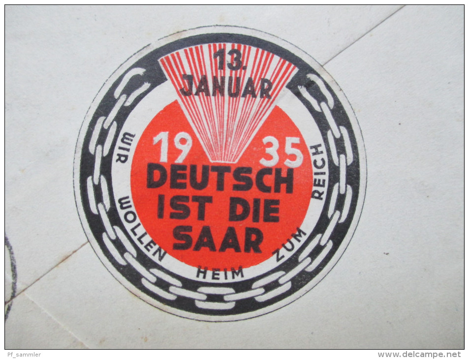 Saargebiet Nr. 171 - 177 Satzbrief Sonderstempel Volksabstimmung 13.1.1935. R-Brief- Vignette Deutsch ist die Saar