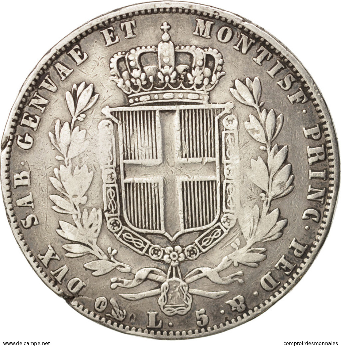 Monnaie, États Italiens, SARDINIA, Carlo Alberto, 5 Lire, 1844, Genoa, TB+ - Piemonte-Sardinië- Italiaanse Savoie