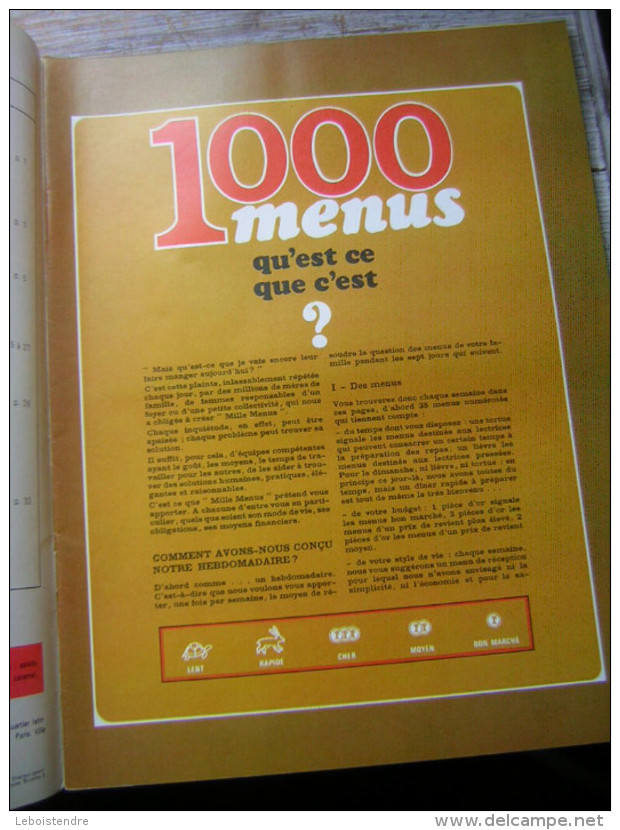 REVUE  CUISINE  1000 MENUS  N° 1  HEBDOMADAIRE  1970 - Cuisine & Vins