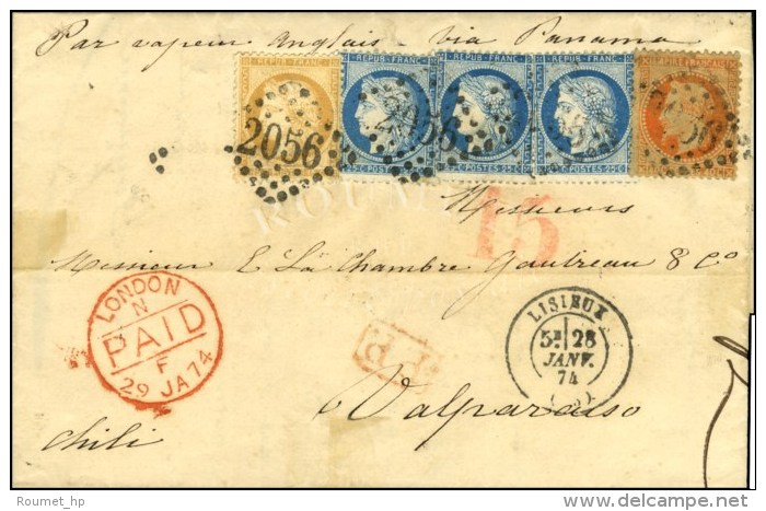 GC 2056 / N° 31 + 59 + 60 (3) (1 Ex Def) Càd T 17 LISIEUX (13) Sur Lettre Adressée à... - 1863-1870 Napoléon III Lauré