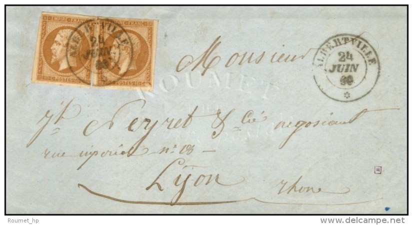 Càd Sarde ALBERTVILLE * / N° 13 (2) (bistre Brun) Sur Lettre Avec Texte Pour Lyon. 1860. Combinaison... - 1853-1860 Napoléon III