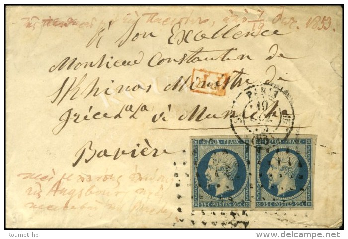 Rouleau De Gros Points / N° 10 Paire Càd PARIS (60) 19 OCT. 53 Sur Lettre Adressée à... - 1852 Louis-Napoléon