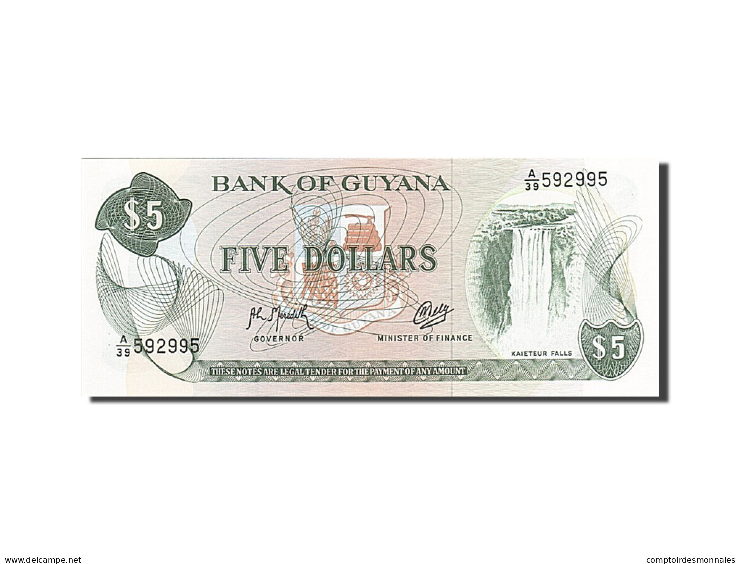 Billet, Guyana, 5 Dollars, 1966, 1992, KM:22f, NEUF - Guyana