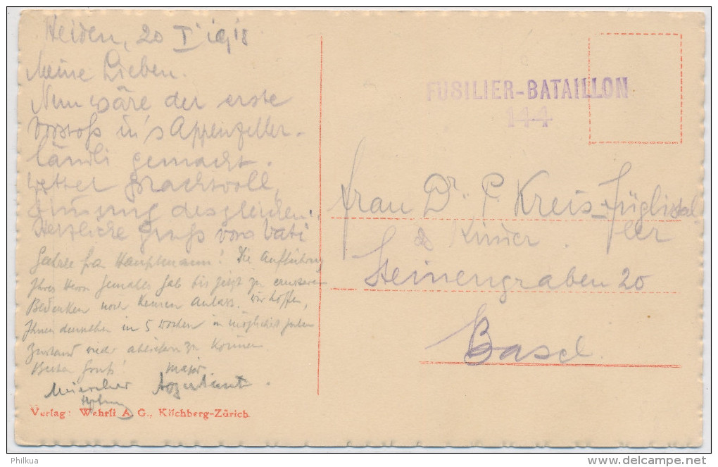 1918 Heiden Und Der Bodensee - Gelaufen Nach Basel - Mit Truppenstempel FÜSILIER-BATAILLON 144 - Heiden