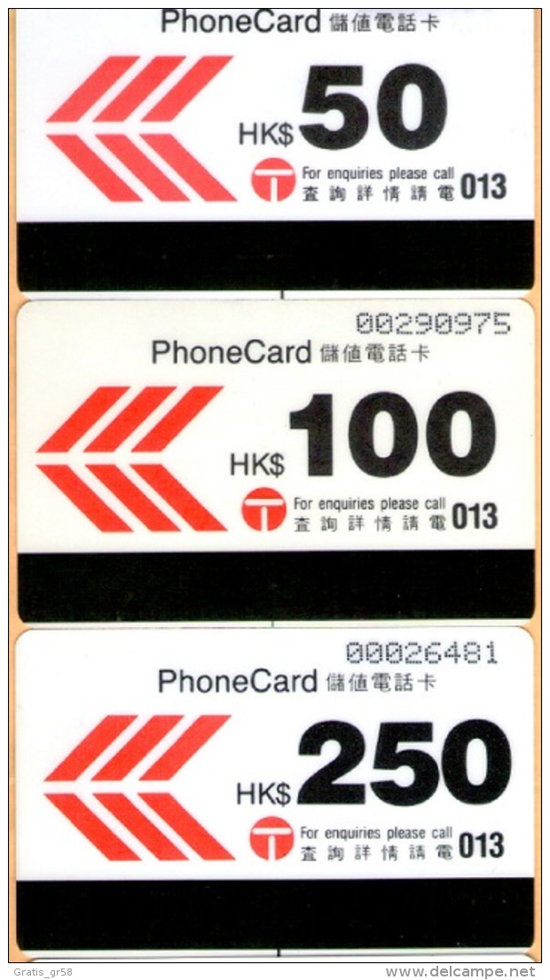 Hong Kong - HKT09,10,11, Hong Kong Skyline 3rd Series, 1989, 50 HK$,100 HK$, 250 HK$, Used - Hongkong