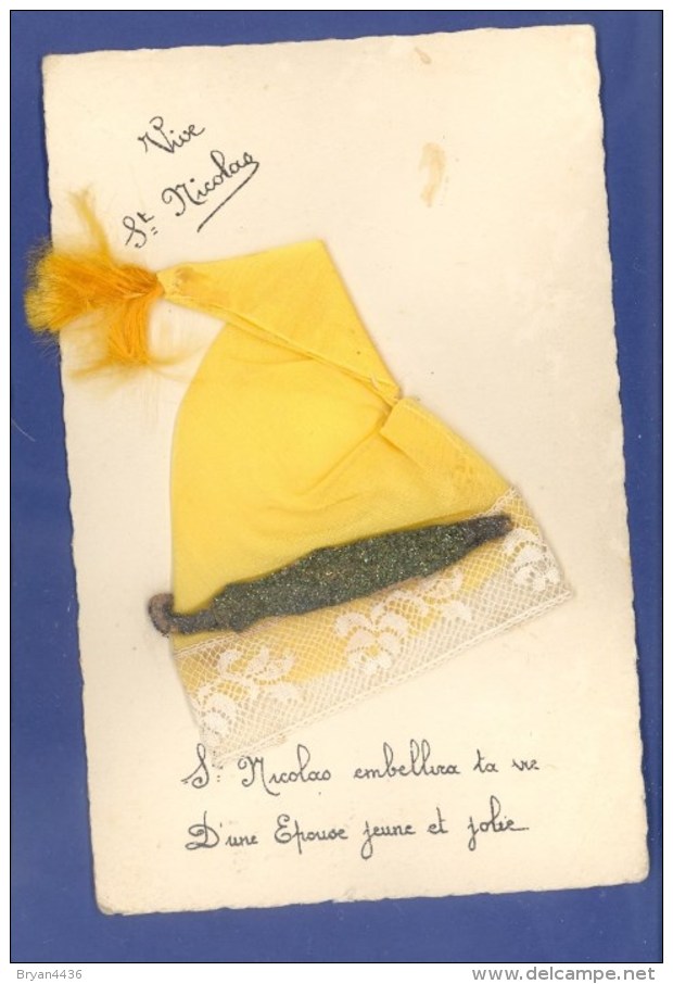 BONNET De SAINT NICOLAS - APOUTIS - SOIE BRODERIE - CARTE POSTALE ANCIENNE - PORTE BONHEUR POUR GARCONS à MARIER. - Saint-Nicolas