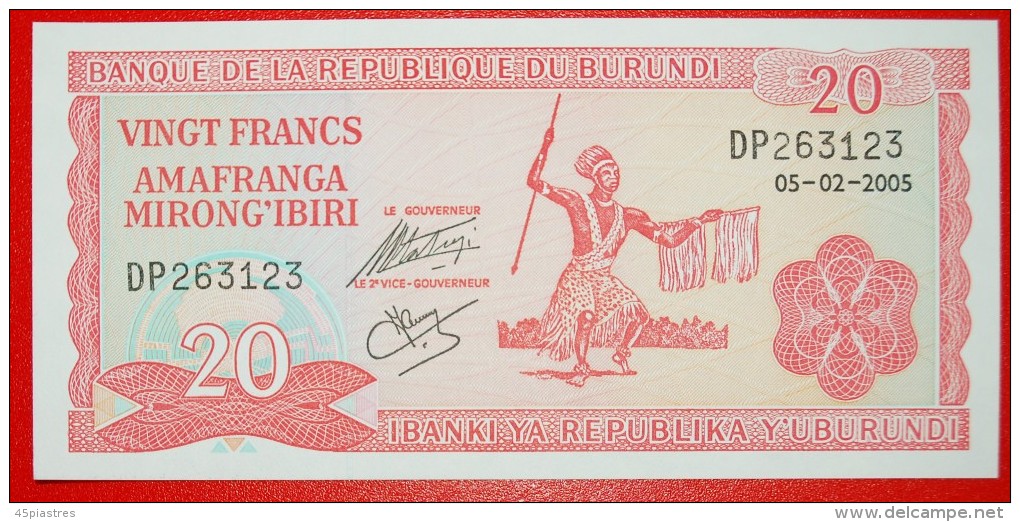 § DANCER: BURUNDI &#9733; 20 FRANCS 2005 UNC CRISP!!! LOW START&#9733; NO RESERVE! - Burundi