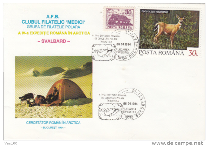 ROMANIAN ARCTIC EXPEDITION, SVALBARD, WHALE, TENT, SPECIAL COVER, 1994, GERMANY - Expéditions Arctiques