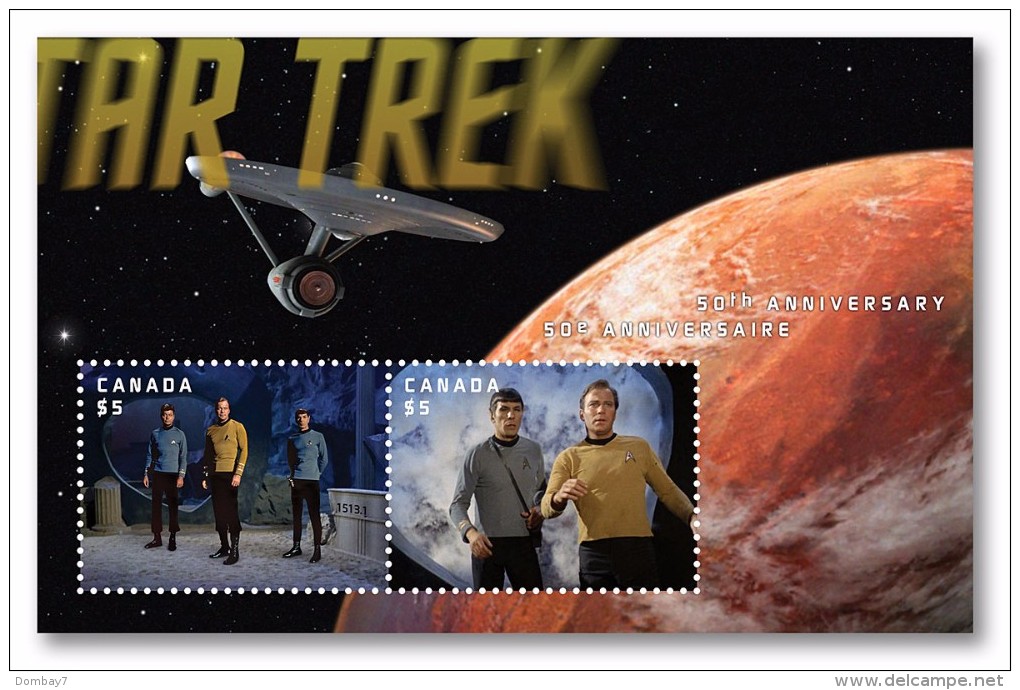 STAR TREK 50th Ann, LENTICULAR 3D ANIMATED Souvenir Sheet  Canada 2016 - Collezioni