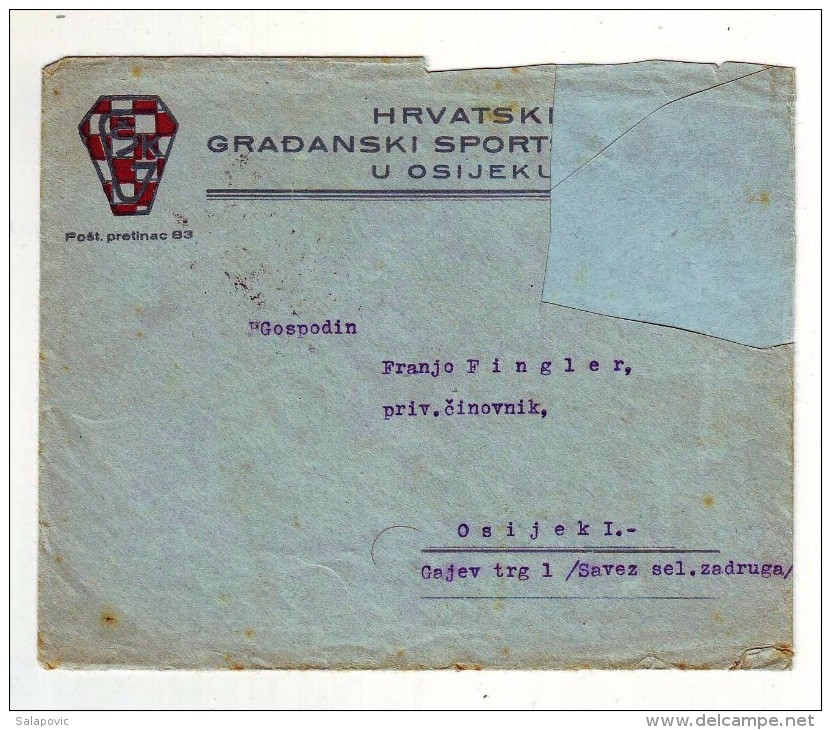 HRVATSKI GRADJANSKI SPORTSKI KLUB OSIJEK 1933 PISMO SA SADRZAJEM, COMPELETE LETTER (U KORIC ALB.) - Sonstige & Ohne Zuordnung