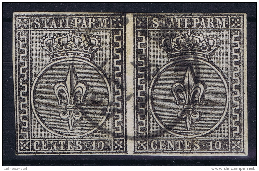 Parma   Sa 2  Mi 2 Used Obl 1852 Strip Of 2 Signed/ Signé/signiert/ Approvato  Serrane - Parma