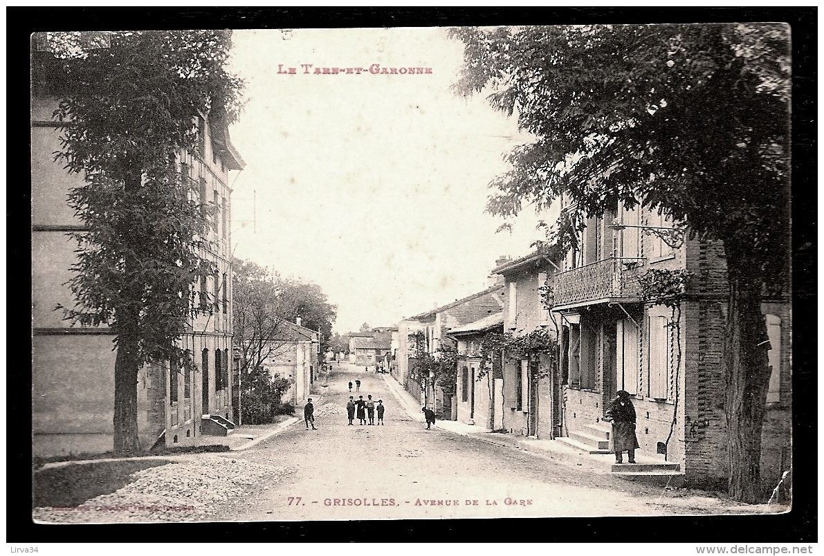 CPA ANCIENNE- GRISOLLES (82)- AVENUE DE LA GARE EN ÉTÉ- ANIMATION - Grisolles