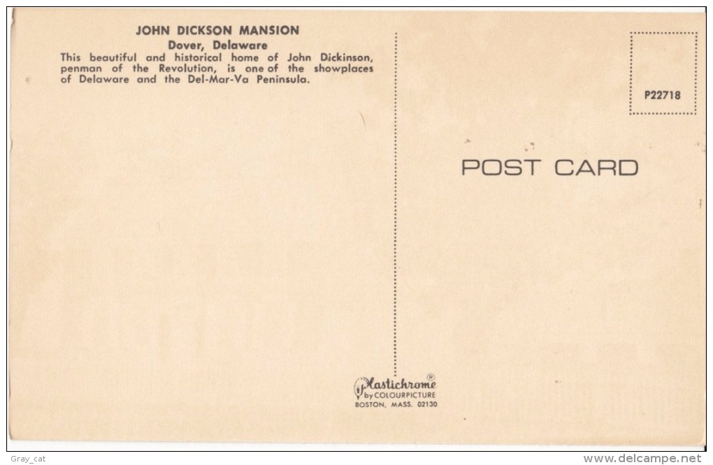 John Dickson Dickinson Mansion, Dover, Delaware, Unused Postcard [17620] - Dover