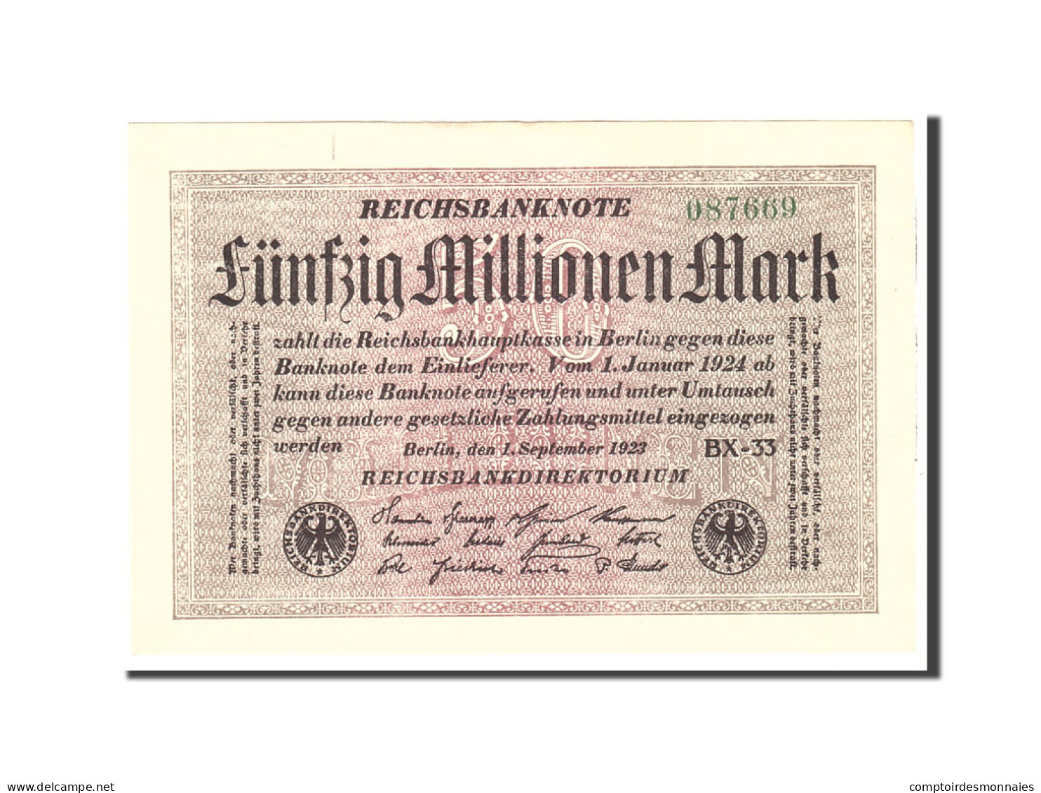Billet, Allemagne, 50 Millionen Mark, 1923, 1923-09-01, KM:109b, SUP - 50 Mio. Mark
