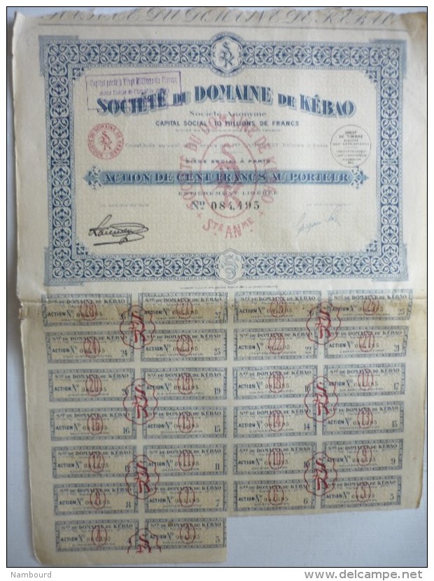 Société Du Domaine De Kébao Cent Francs  N° 084,495 - J - L