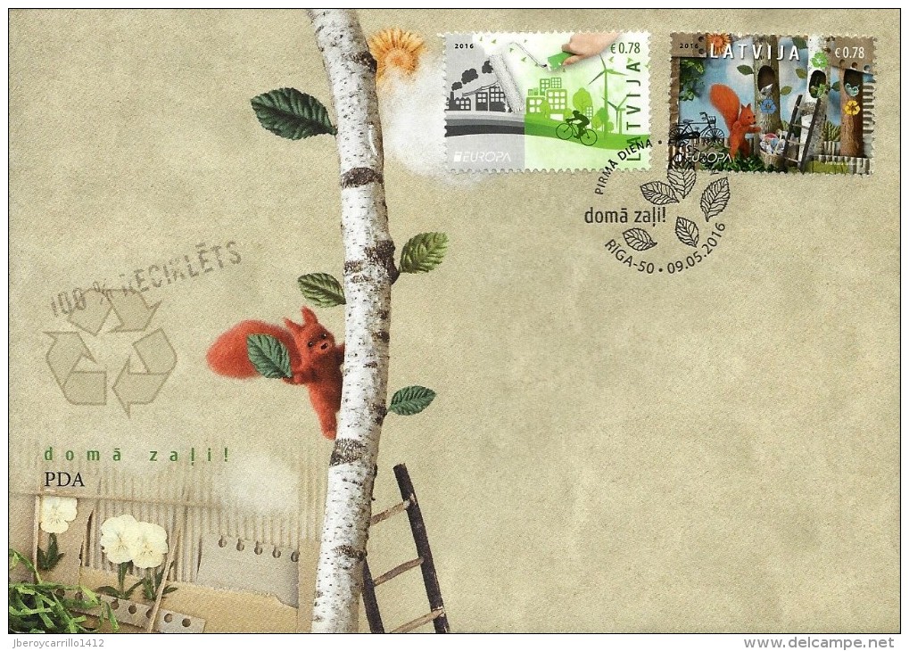 LETONIA/ LATVIA/ LETTLAND -  EUROPA 2016 -TEMA ANUAL " ECOLOGIA -EL PENSAMIENTO VERDE -THINK GREEN"- FDC De La SERIE - 2016