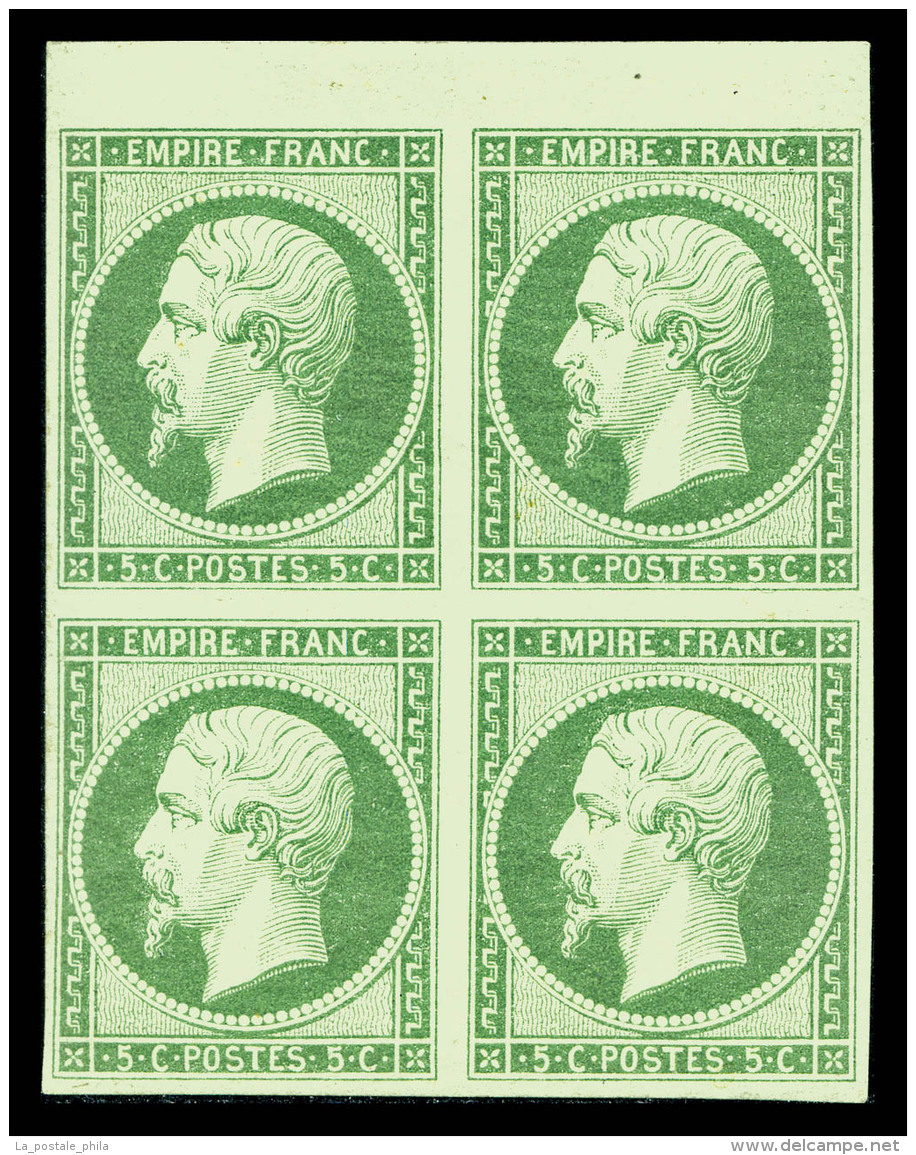 * N°12, 5c Vert En Bloc De Quatre Haut De Feuille, Très Jolie Couleur, R.R. SUPERBE (signé... - 1853-1860 Napoleon III