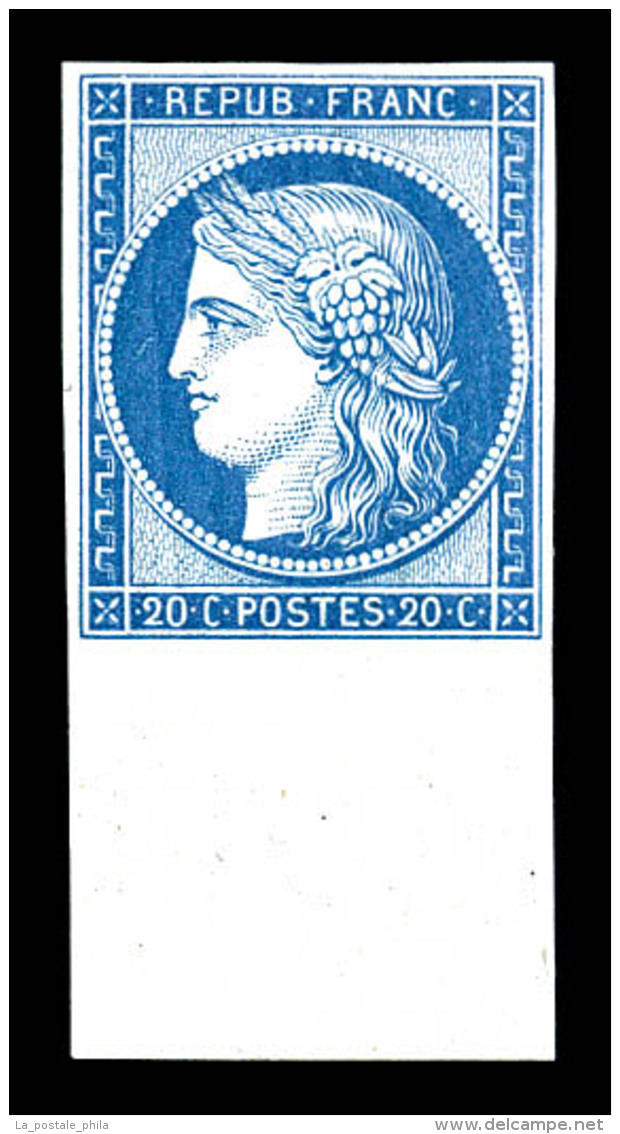 ** N°8f, Non émis, 20c Bleu Impression De 1862, Bas De Feuille, Fraîcheur Postale, SUPERBE... - 1849-1850 Cérès