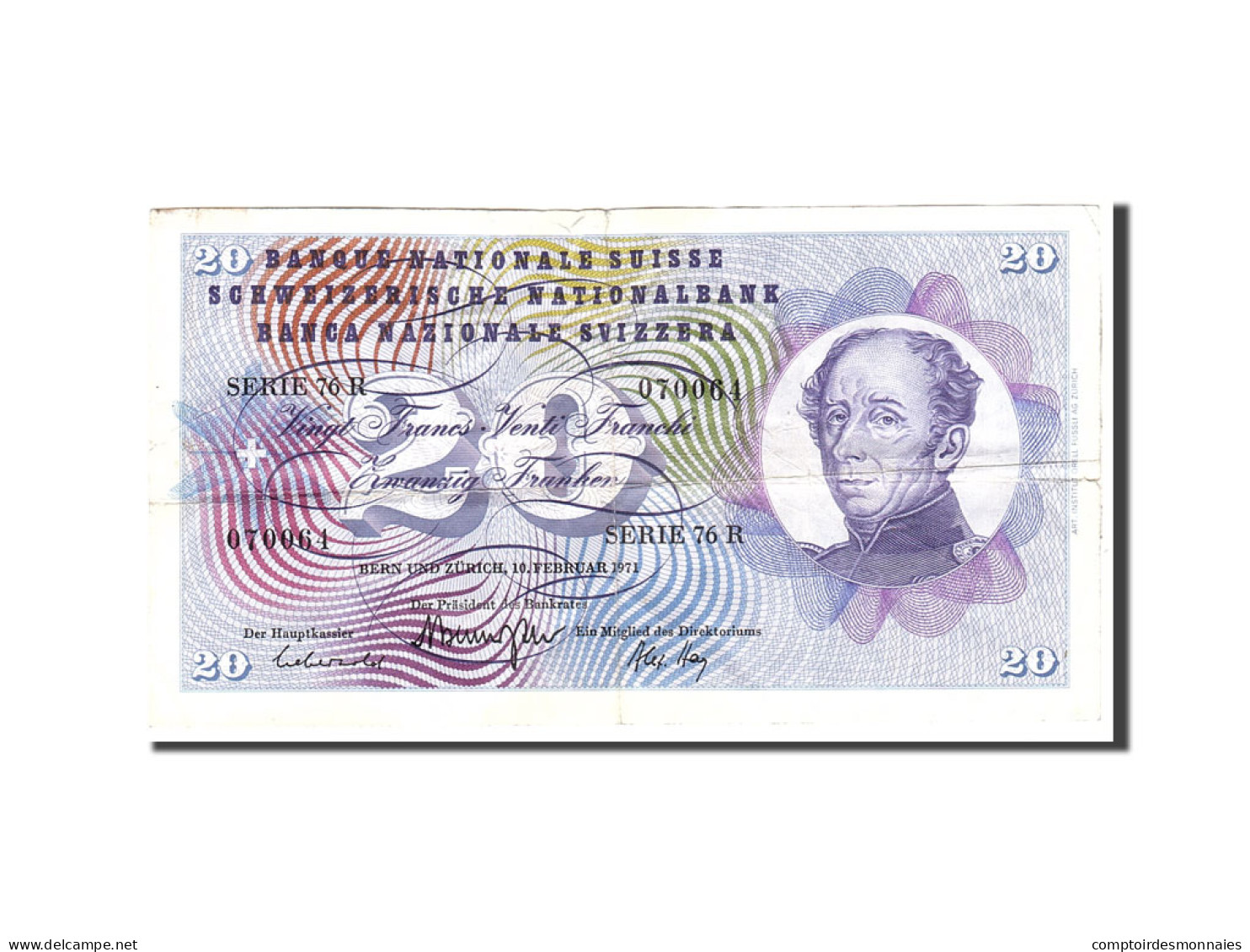 Billet, Suisse, 20 Franken, 1971, 1971-02-10, KM:46s, TB - Suiza