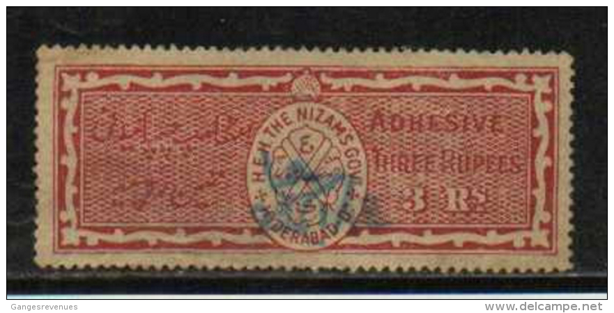 HYDERABAD State  3 Rupees  Special Adhesive  Type 60  # 91427 Inde Indien  India Fiscaux Fiscal Revenue - Hyderabad