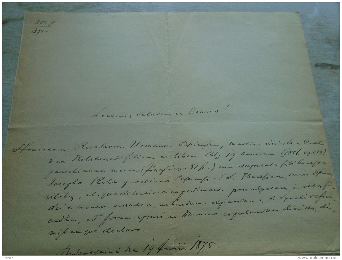 D137988.19 Old Document  Hungary  Rosalia Urmann -Joseph Kohn - 1875 Budapest - Verloving