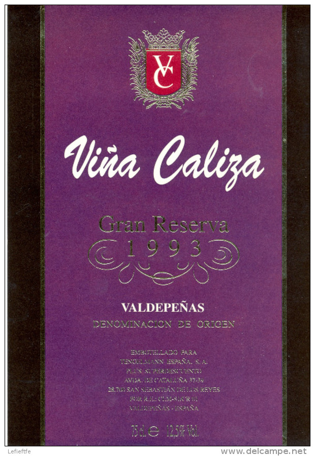 832 - Valdepeñas - 1993 - Viña Caliza Gran Reserva - España - Vino Tinto