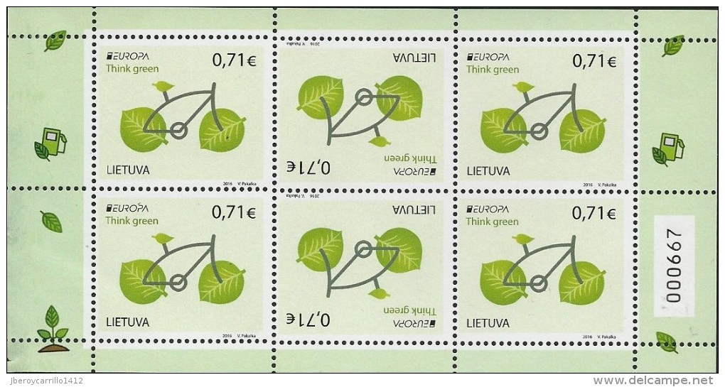 LITUANIA/ LITHUANIA/ LITAUEN -  EUROPA 2016 - "ECOLOGIA -EL PENSAMIENTO VERDE -THINK GREEN".- HOJITA BLOQUE CARNET C/.Nº - 2016