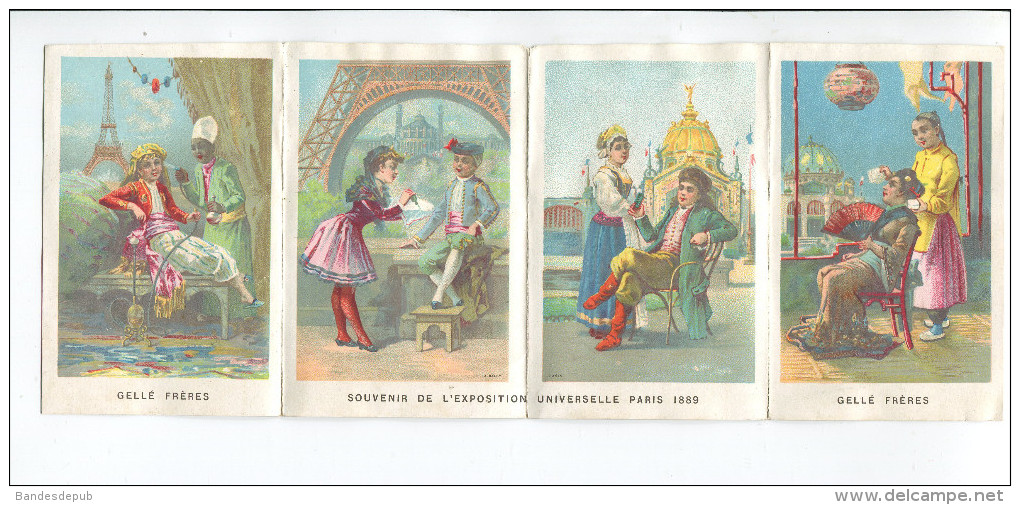 PARFUM GELLE PARIS DEPLIANT CALENDRIER CHROMO 1890 BAILLY EVENTAIL CIGOGNE TOUR EIFFEL TORERO ESPAGNE INDES CHINE - Petit Format : ...-1900