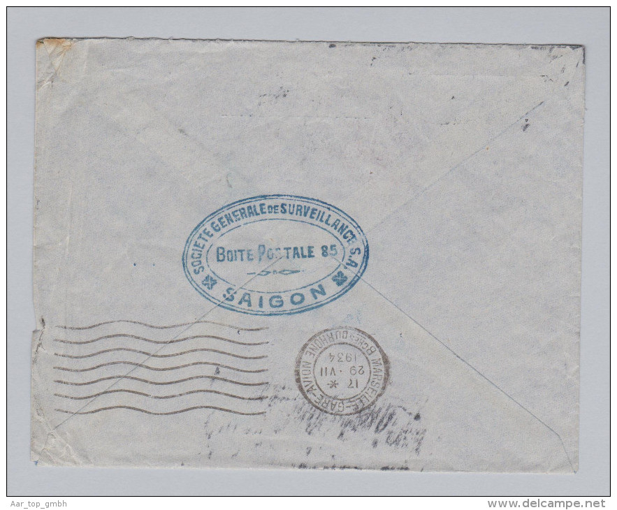 Asien Vietnam 1934-07-21 Saigon Cochinchine Flugpost Brief Nach Genève Violett Stempel "Controle Affr. Avion" - Lettres & Documents