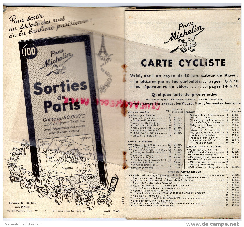 75 - PARIS - CARTE CYCLISTE -CYCLISME- MICHELIN - RARE 1945-MAISONS LAFFITTE-VERSAILLES-CHEVREUSE-CORBEIL-PONTOISE-MEAUX - Carte Stradali