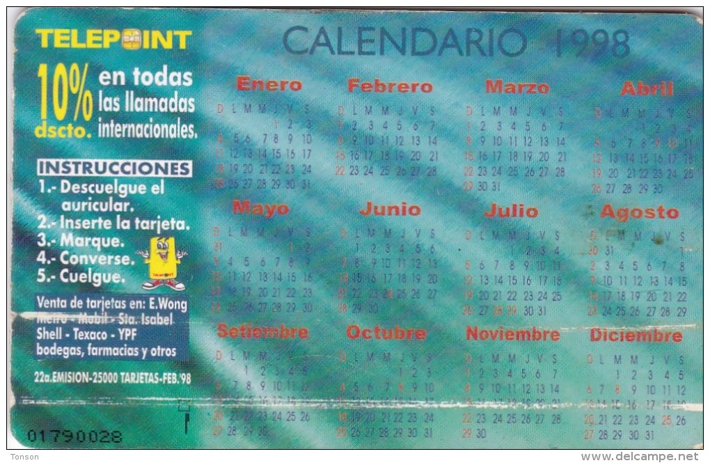 Peru, PER-TE-118 , Summer 98 7, Calendar, 2 Scans . - Perú