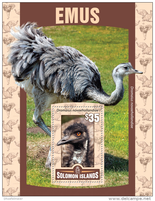 SOLOMON ISLAND 2016 ** Emus S/S - OFFICIAL ISSUE - A1621 - Autruches