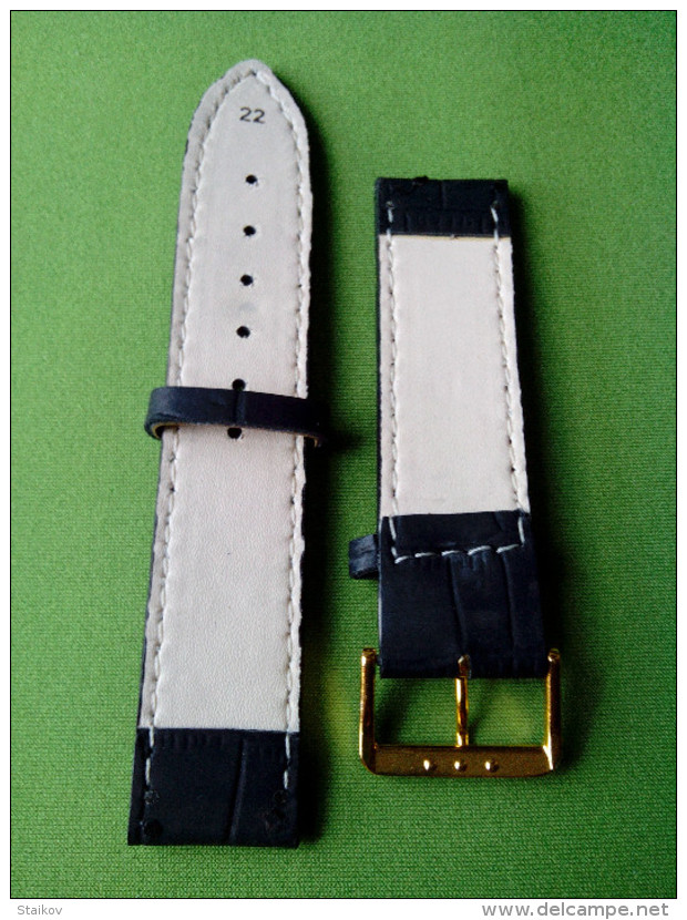 Brand New Leather Strap Thick Skin Black With Red Stitching 22mm. - Montres Gousset
