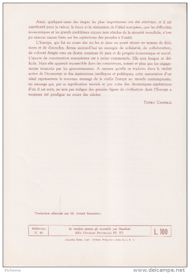 = Europa Italie Encart Double Avec Reproduction Des 2 Timbres 1958 émis N°765 Et 766 Rome 13.9.58 - 1959