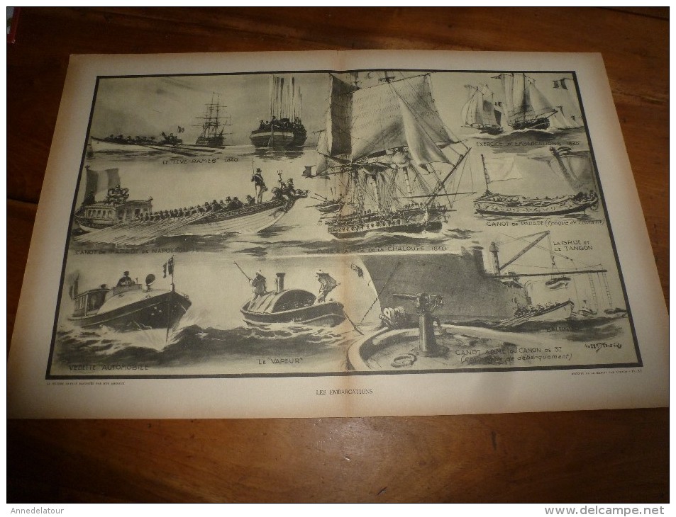 Guerre Navale Grav. Albert Sébille : LES EMBARCATIONS, Mise à La Mer De La Chaloupe, Etc (dim. Document = 50cm X 33cm - Boats