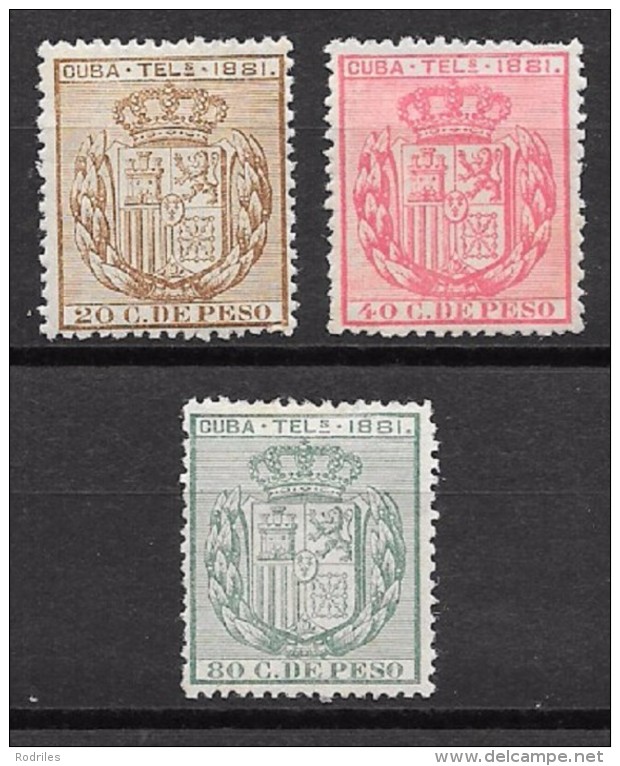 EX COLONIA ESPAÑOLA TELÉGRAFO EDIFIL Nº  52/54   (*) - Cuba (1874-1898)