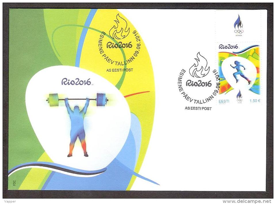 XXXI Summer Olympic Games - Rio 2016 Estonia  Stamp + Label FDC Mi 866 - Eté 2016: Rio De Janeiro